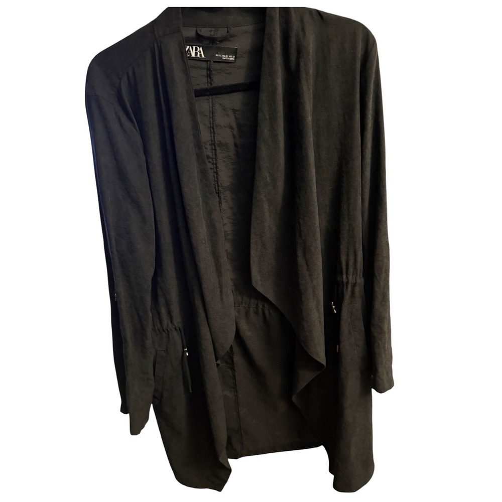 Zara Black Draped Open Front Coatigan